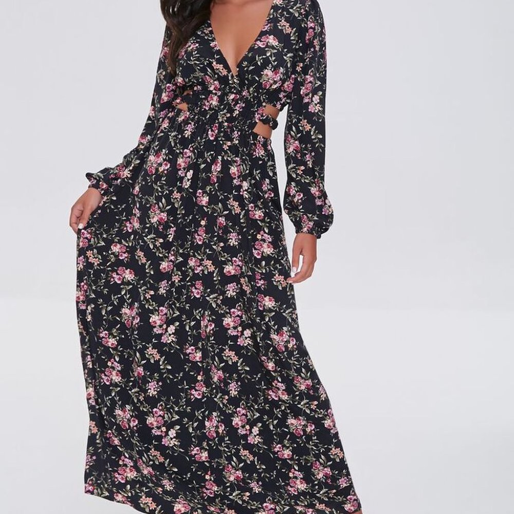 Floral Print Cutout Maxi Dress